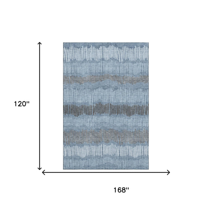 10' X 14' Striped Washable Area Rug With UV Protection (670616) - Blue / Ivory / Gray