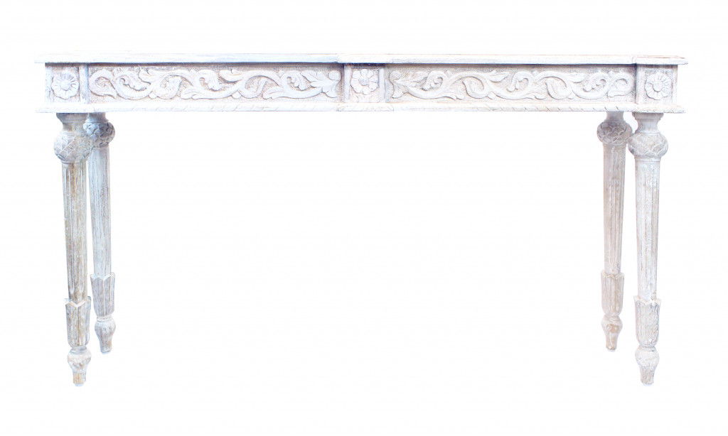 Solid Wood Distressed Console Table - White