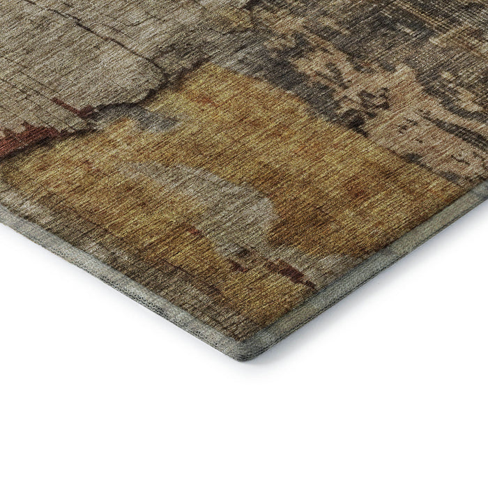 10' X 14' Abstract Washable Area Rug With UV Protection (688328) - Khaki / Gold / Blue