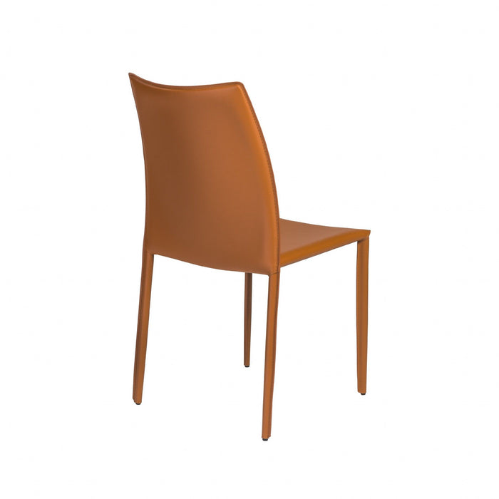 Upholstered Leather Dining Side Chairs (Set of 2) - Terra Cotta