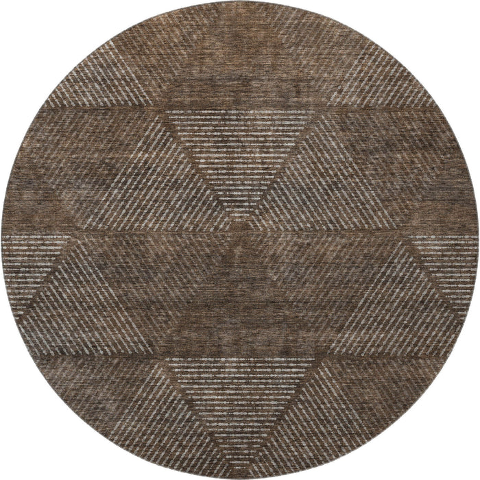 8' Geometric Washable Round Rug With UV Protection - Brown And Taupe