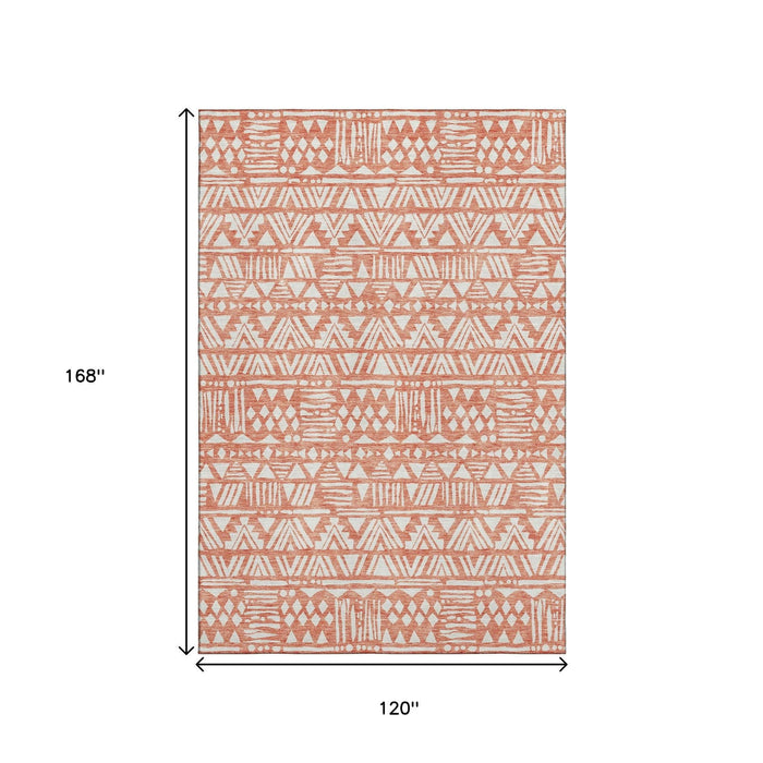 10' X 14' Southwestern Washable Area Rug With UV Protection (672110) - Coral / Beige