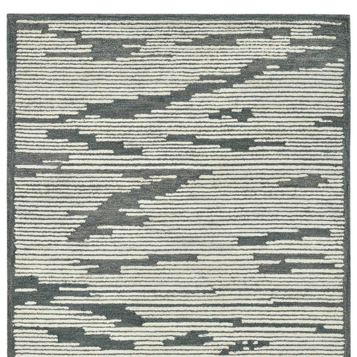 9' X 13' Wool Geometric Hand Hooked Area Rug - Dark Gray / Ivory