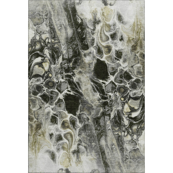 10' X 14' Abstract Washable Area Rug With UV Protection (708601) - Pewter / Black / Silver