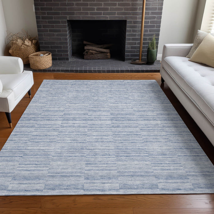 10' X 14' Striped Washable Area Rug With UV Protection - Sky Blue And Ivory