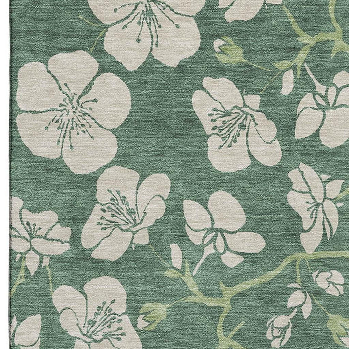 10' X 14' Floral Washable Area Rug With UV Protection (681203) - Sage / Beige