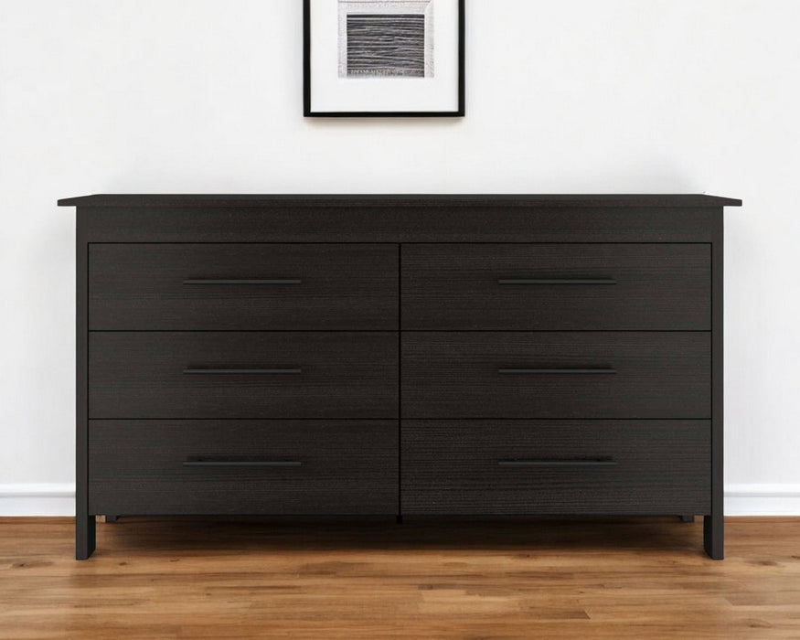 Six Drawer Wooden Double Dresser - Black