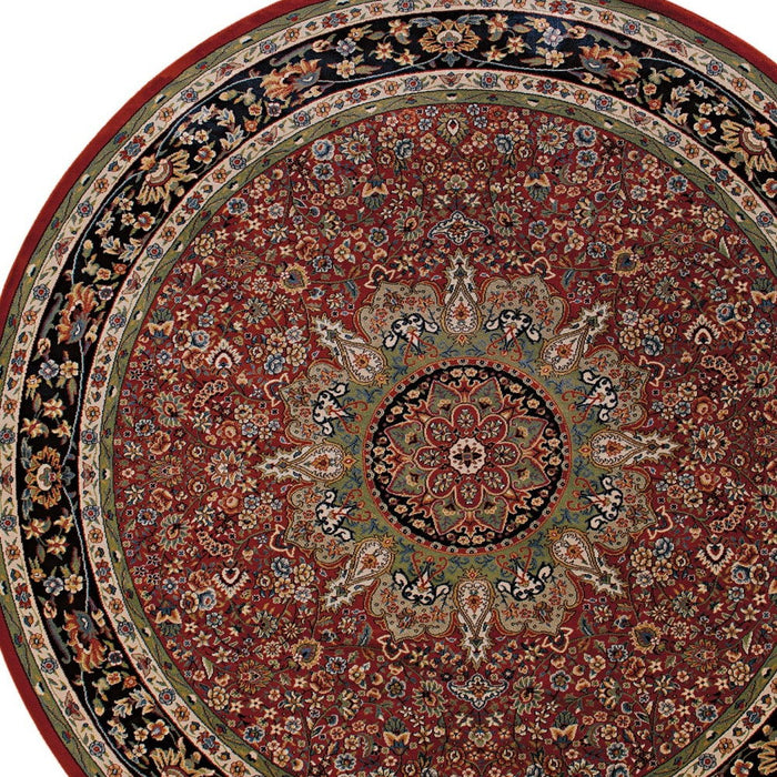 8' Oriental Round Rug - Red And Blue