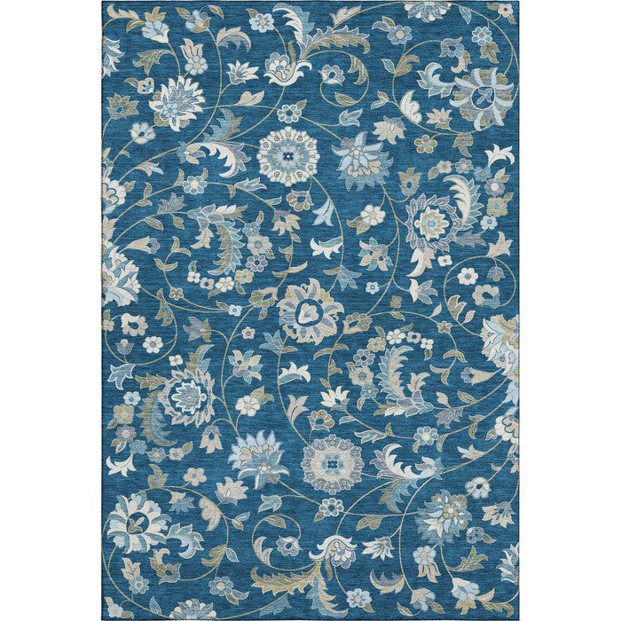 10' X 14' Floral Washable Area Rug With UV Protection (678994) - Navy Blue / Ivory / Beige