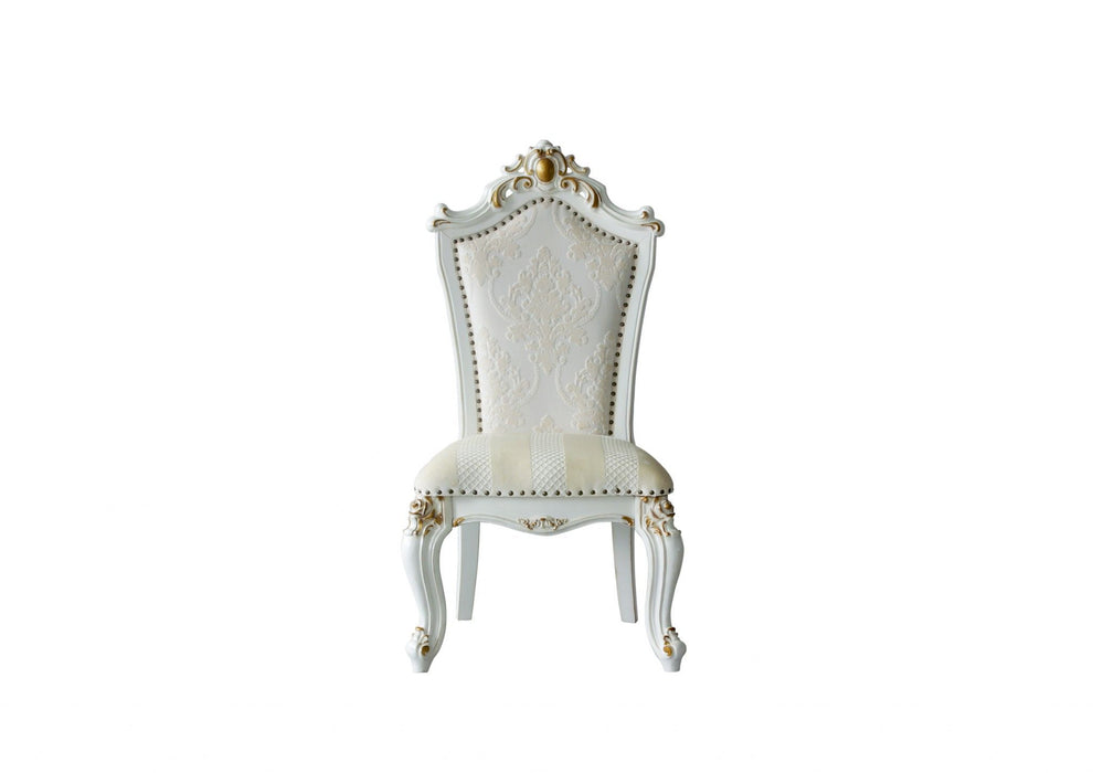 Faux Leather Damask Side Chair (Set of 2) - Beige And White
