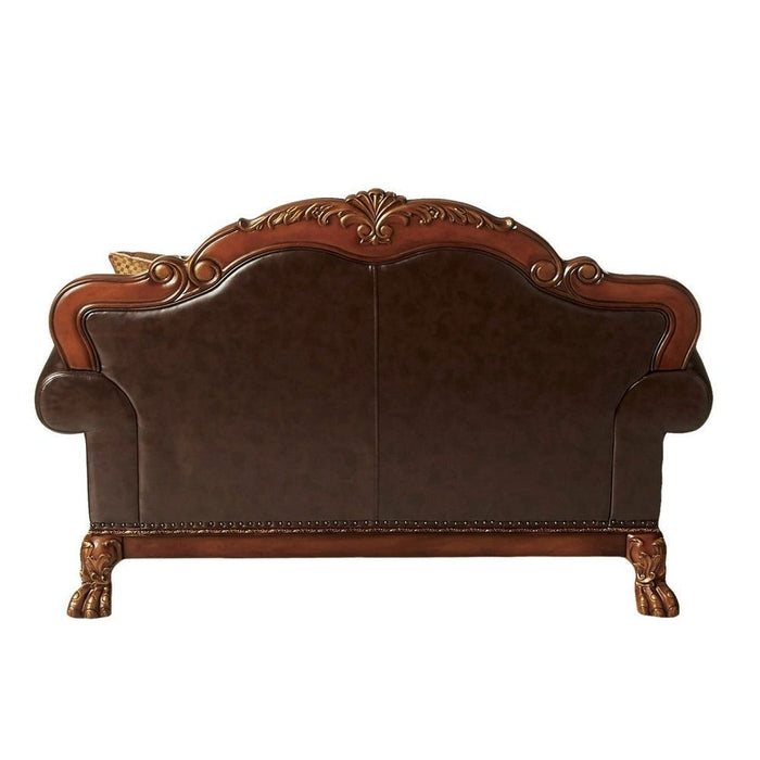 Blossom Pink Faux Leather Floral Tufted Arm Chair - Brown And Cherry