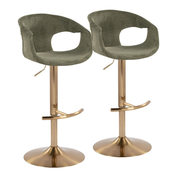 Curvo - Adjustable Barstool With Rounded T Footrest (Set of 2) - Gold Metal And Green Fabric