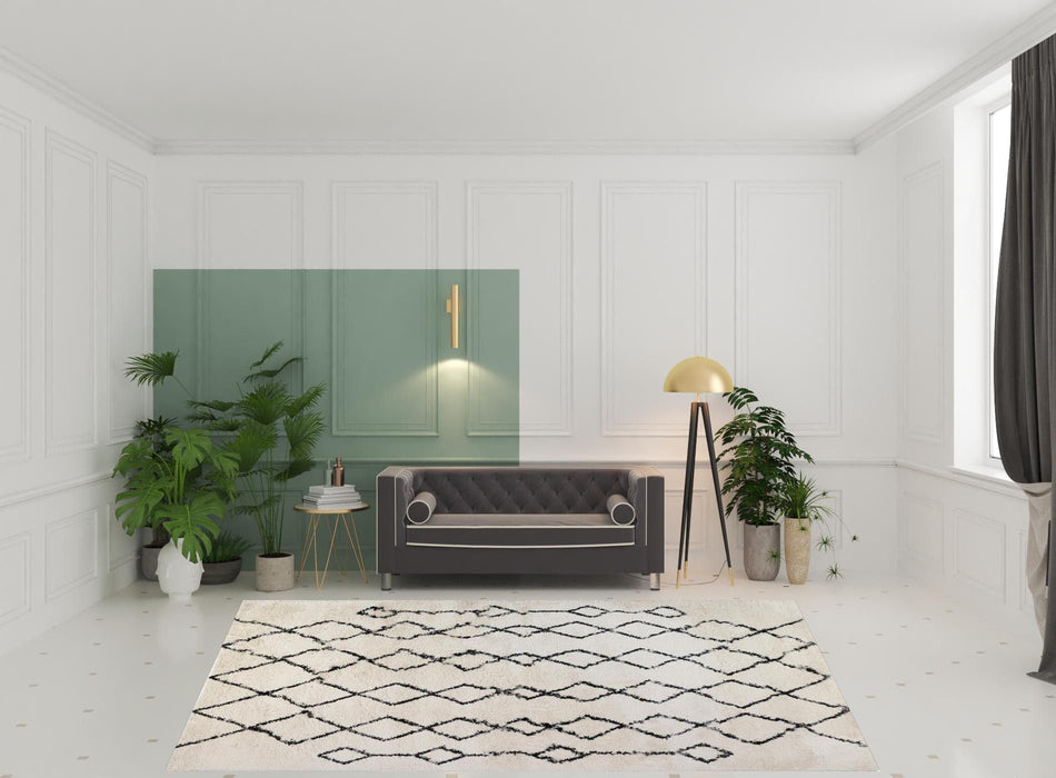 8' x 12' Geometric Shag Area Rug - Black And Ivory