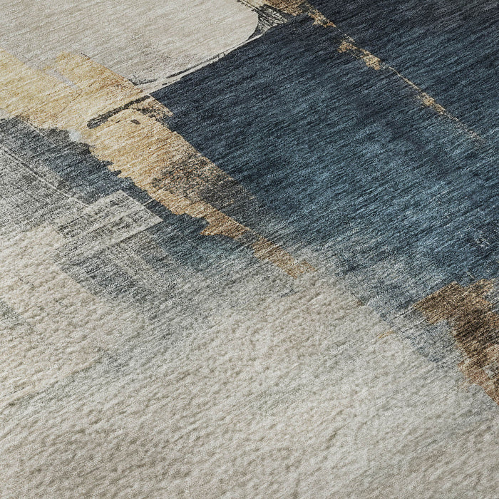 10' X 14' Abstract Washable Area Rug With UV Protection (683602) - Taupe / Blue