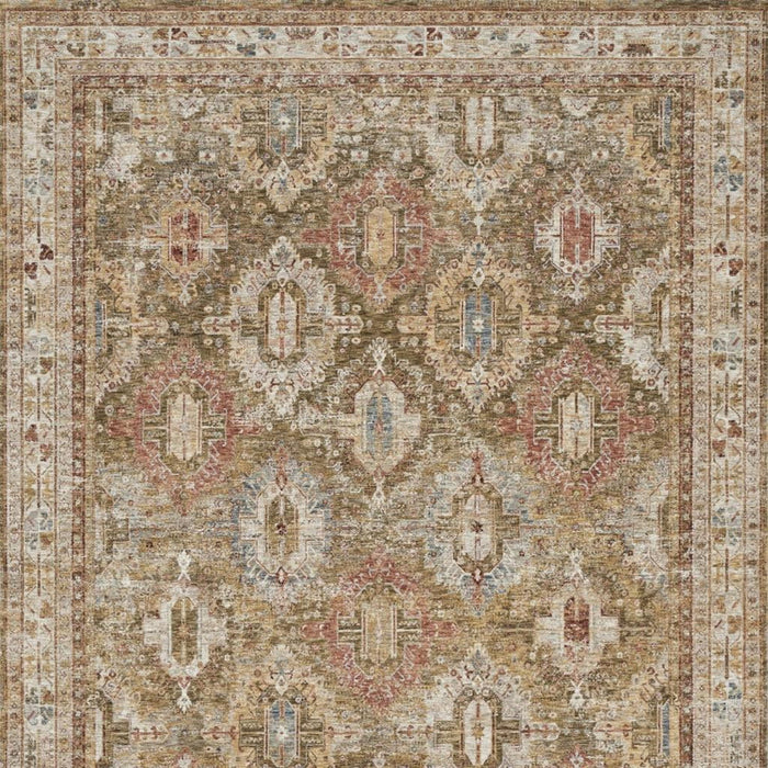 9' X 13' Geometric Distressed Area Rug (553100) - Ivory / Green