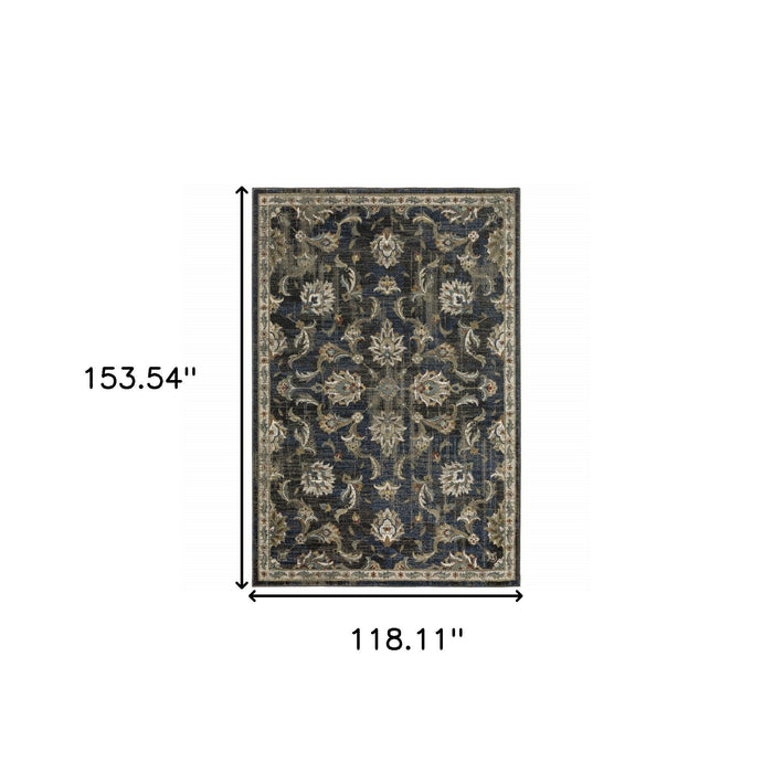10' x 13' Oriental Power Loom Stain Resistant Area Rug - Charcoal Blue Gold Rust And Beige