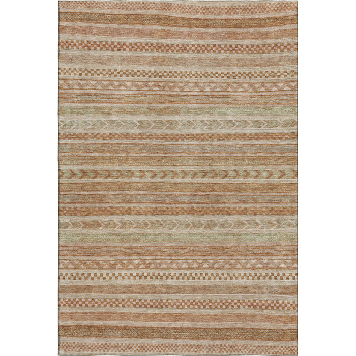 10' X 14' Striped Washable Area Rug With UV Protection (695228) - Terra Cotta / Gold / Beige