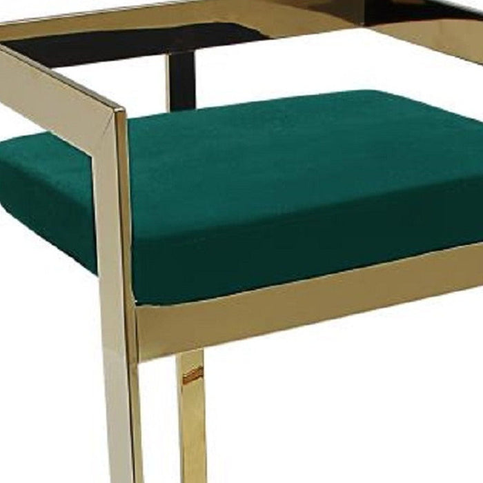 30" Metal And Velvet Low Back Bar Height Bar Chair - Green / Gold