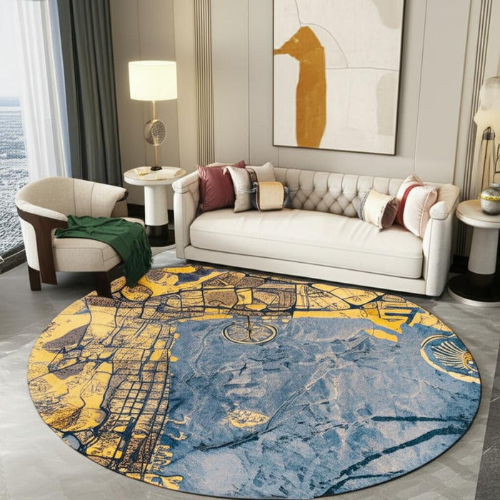 5' X 7' Abstract Washable Area Rug With UV Protection (610080) - Gold / Blue