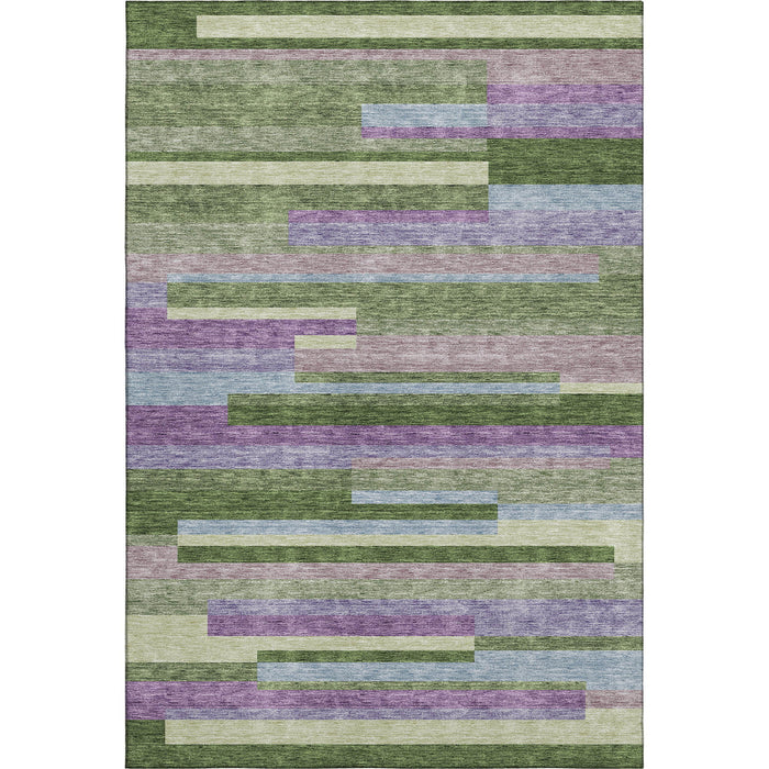 10' X 14' Striped Washable Area Rug With UV Protection (675768) - Artichoke Green / Purple / Blue