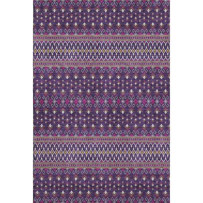 10' X 14' Tribal Washable Area Rug With UV Protection (657137) - Purple / Yellow