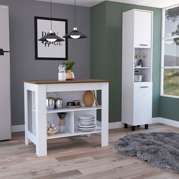 Wood Flat Door Kitchen Island Set With Storage (492015) - Natural / White