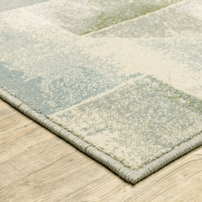 10' x 13' Geometric Power Loom Stain Resistant Area Rug - Blue Green Gray Gold And Ivory