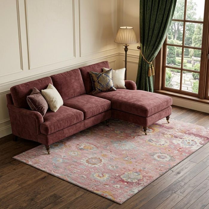 10' X 14' Floral Washable Area Rug With UV Protection (684480) - Pink / Gold / Blue