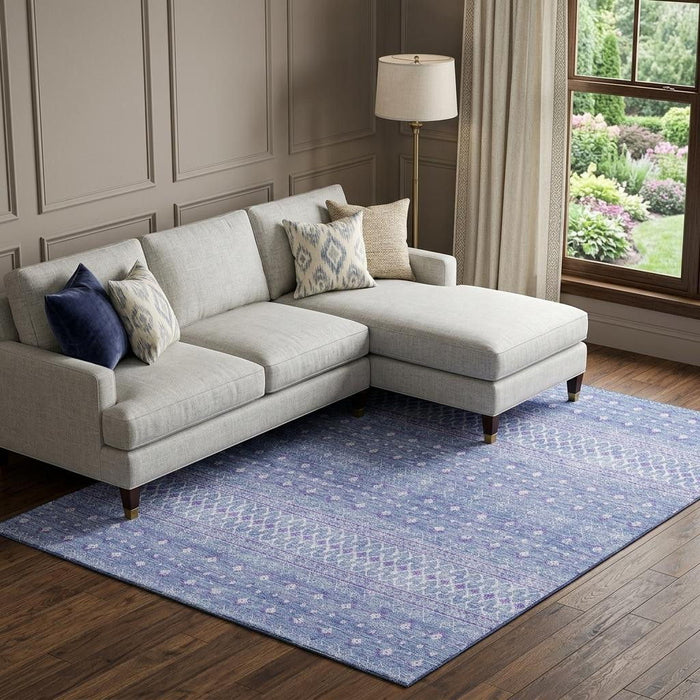 10' X 14' Tribal Washable Area Rug With UV Protection (657185) - Sky Blue / Ivory