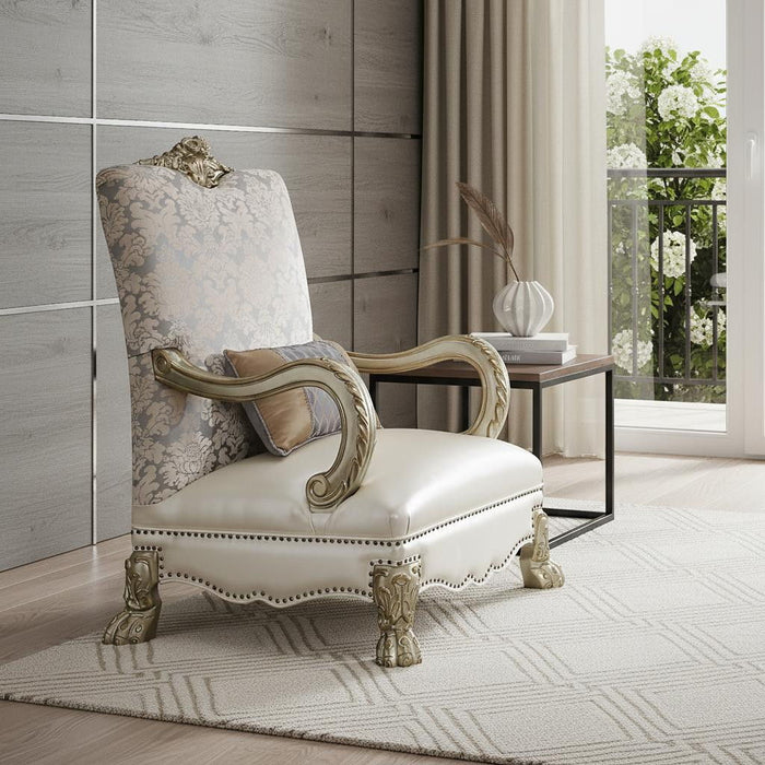 Faux Leather Damask Arm Chair - Pearl And Gold