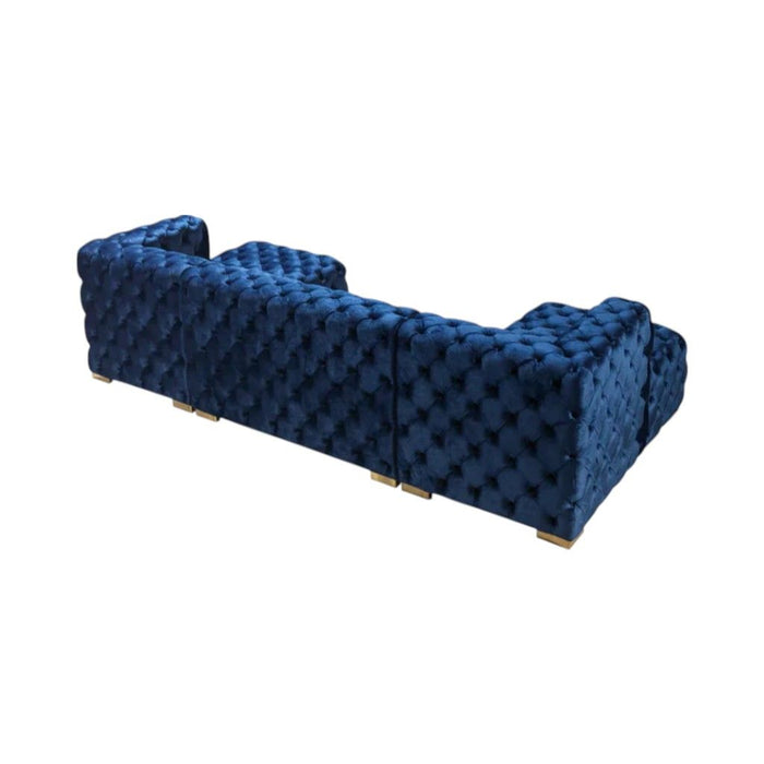Tufted Velvet Modular U Shaped Sofa Chaise Sectional With Toss Pillows - Blue