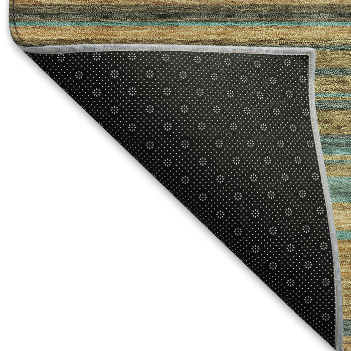 10' X 14' Striped Washable Area Rug With UV Protection (677351) - Wheat / Teal / Brown
