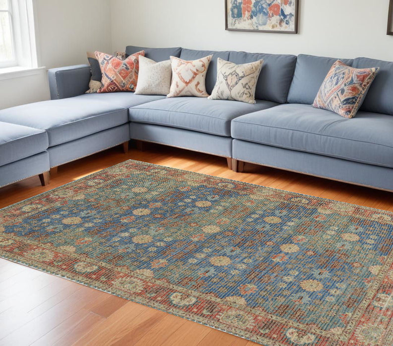 7' x 9' Floral Medallion Hand Woven Area Rug - Blue And Red