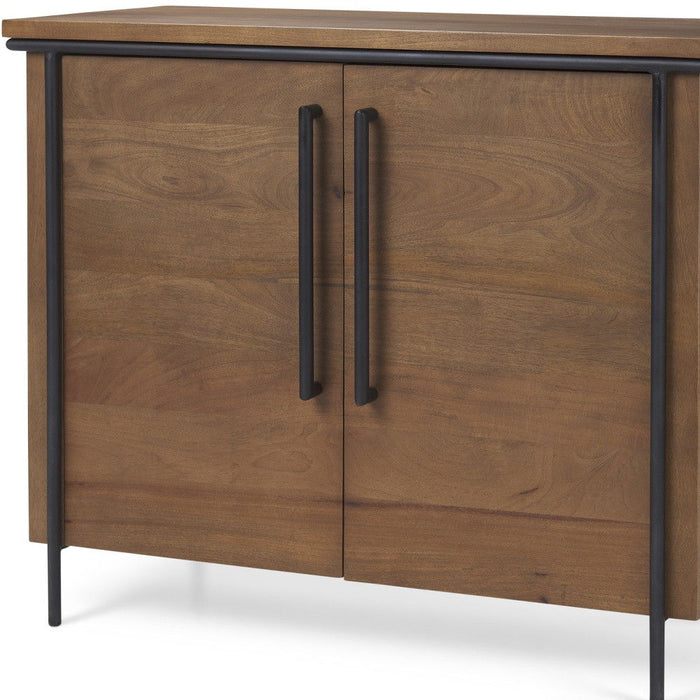 40" Solid Wood And Metal Accent Cabinet With Two Doors - Black / Brown