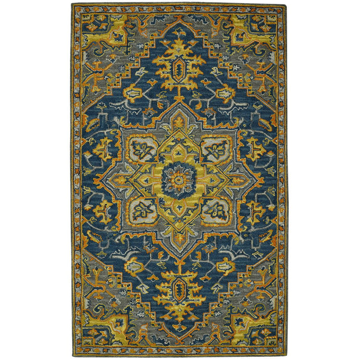 8' X 10' Wool Medallion Hand Tufted Area Rug - Blue And Orange