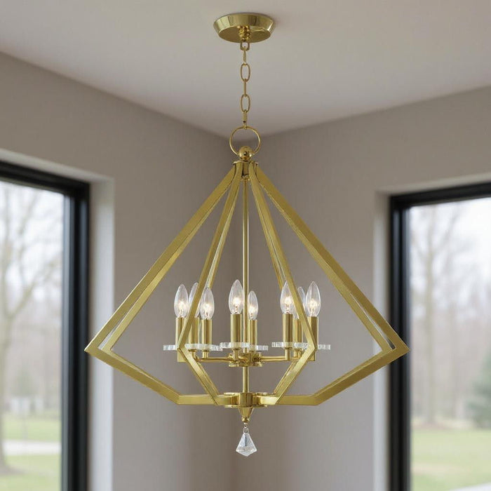 28" Eight Light Dimmable Chandelier With Shades - Brass