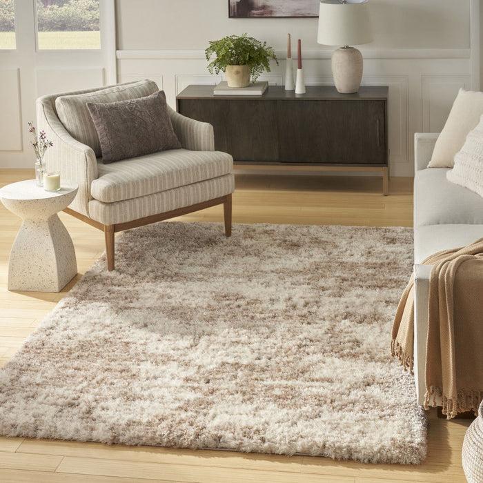 8' X 10' Abstract Shag Area Rug - Beige And Ivory