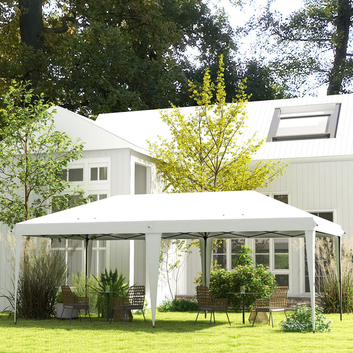 Giga Outsunny 10' x 19.2' pop-up canopy tent with heavy-duty fabric, sun shade, and carry bag for outdoor events and parties.