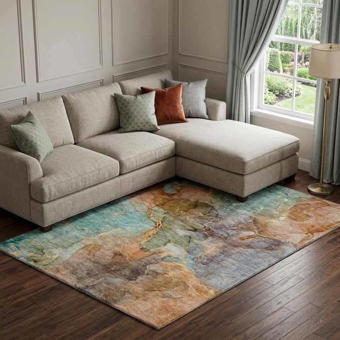 10' X 14' Abstract Washable Area Rug With UV Protection (656322) - Coral / Blue / Purple