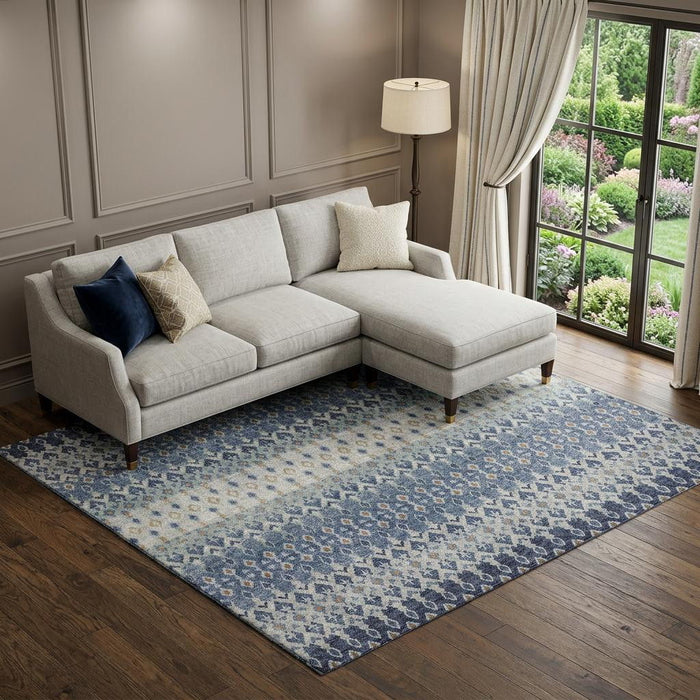 9' X 12' Tribal Distressed Washable Area Rug With UV Protection (643808) - Aqua / Gray / Orange