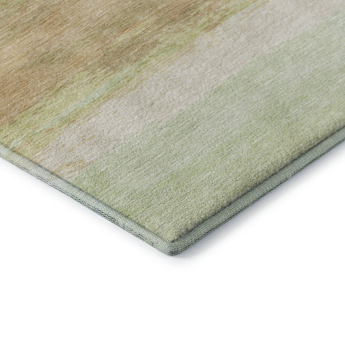10' X 14' Striped Washable Area Rug With UV Protection (692655) - Artichoke Green / Ivory / Beige