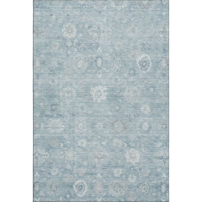 10' X 14' Damask Washable Area Rug With UV Protection (700811) - Blue / Ivory