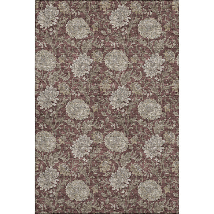 9' X 12' Floral Washable Area Rug With UV Protection (655805) - Merlot / Beige