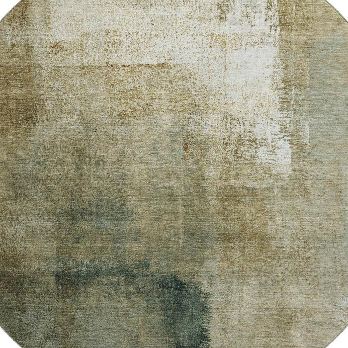 8' Abstract Washable Round Rug With UV Protection - Brown
