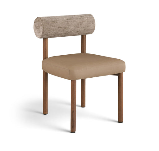 Meridian Furniture side dining chair with chenille fabric and vegan leather upholstery, modern and comfortable seating.