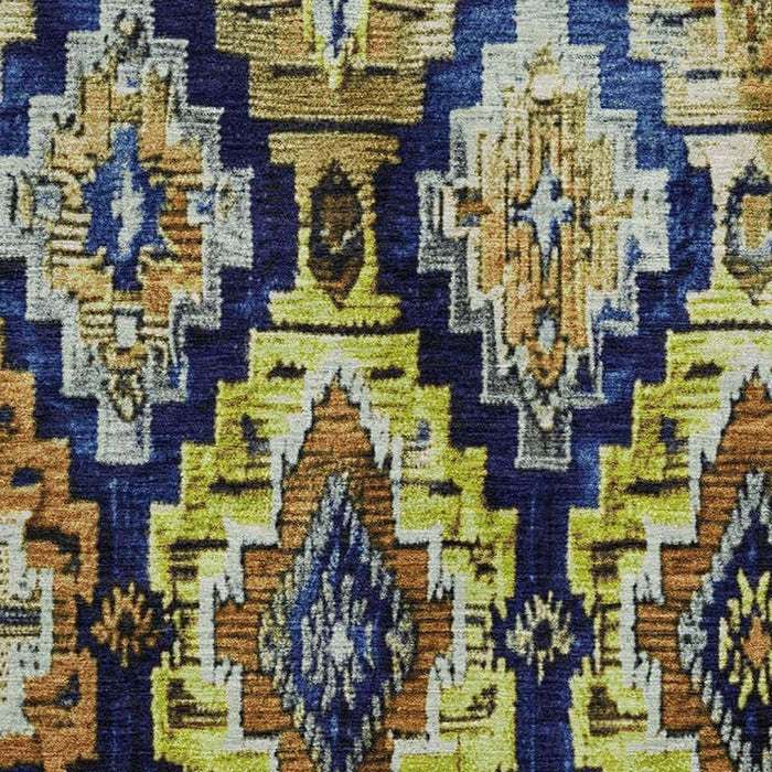 10' X 14' Washable Area Rug With UV Protection (707113) - Navy Blue / Gold / Beige