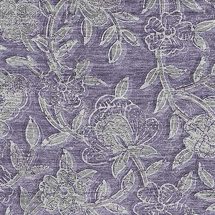 8' X 10' Floral Washable Area Rug With UV Protection - Eggplant And Gray