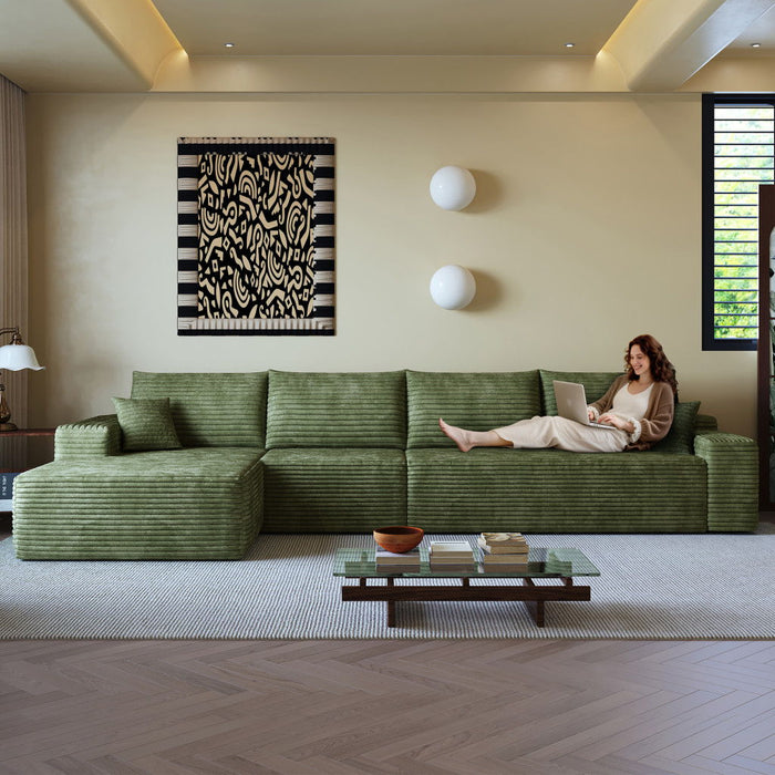 Corduroy Modular Compression Foam Sofa & Toss Pillows - Green