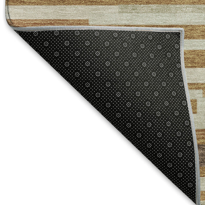 10' X 14' Striped Washable Area Rug With UV Protection (671084) - Rust / Ivory / Beige
