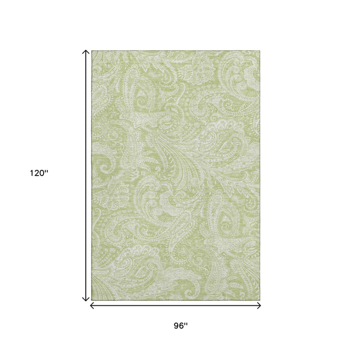 8' X 10' Paisley Washable Area Rug With UV Protection (654630) - Artichoke Green / Ivory
